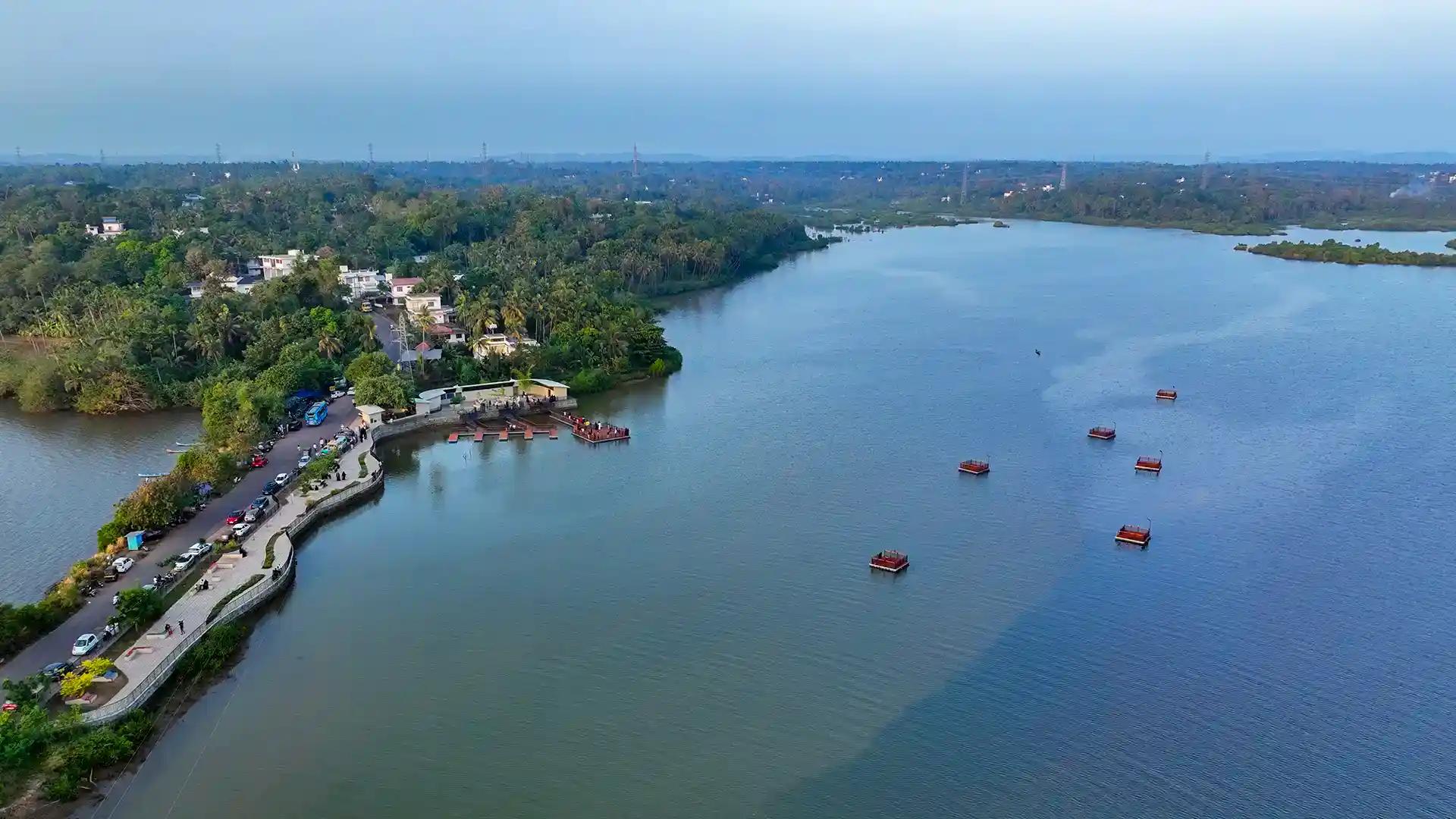 Pullooppikkadavu : Aerial View of the River and Wetland Edge Pullooppikkadavu : Aerial View of the River and Wetland Edge