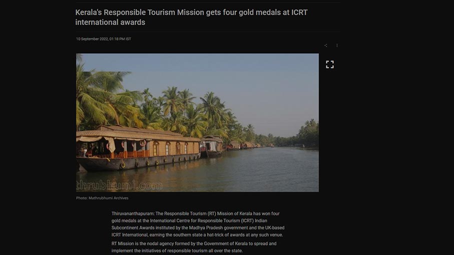 Kerala's Responsible Tourism Mission gets four gold medals at ICRT International Awards