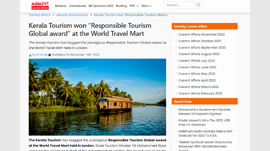 Kerala Tourism won 