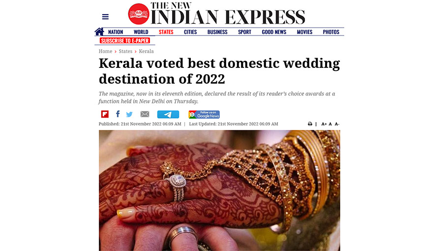 Kerala voted best domestic wedding destination of 2022