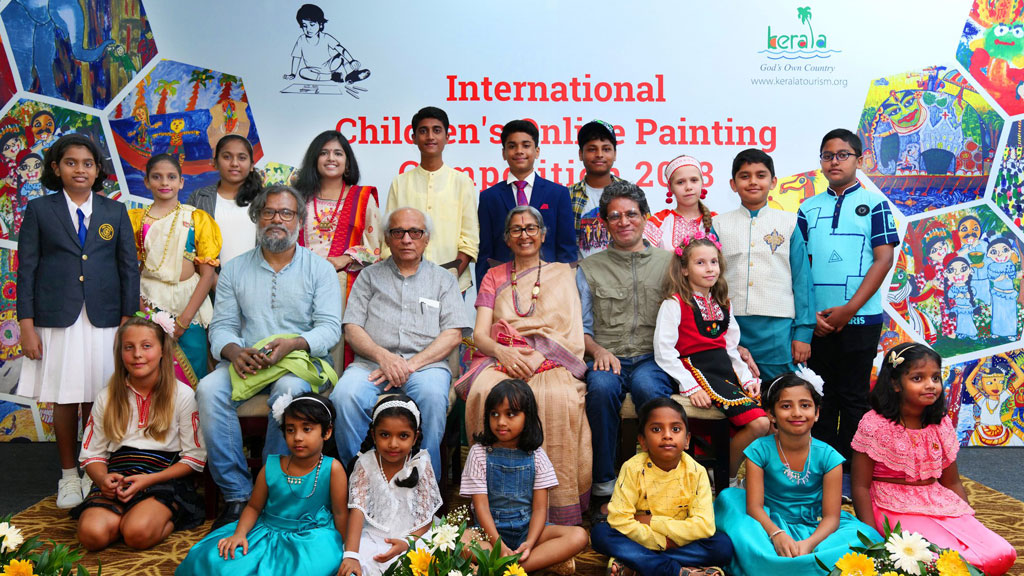 Winners of International Online Painting Competition 2018 with Judges after receiving the Prizes
