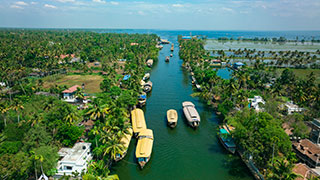 Aerial shot of Alappuzha houseboats