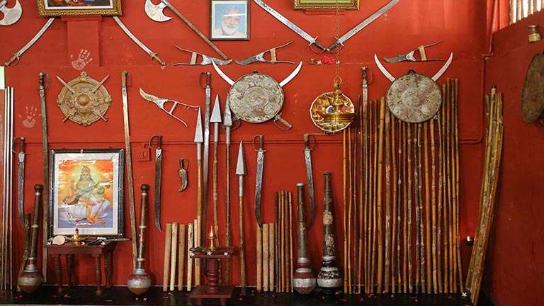 weapons displayed in a kalari