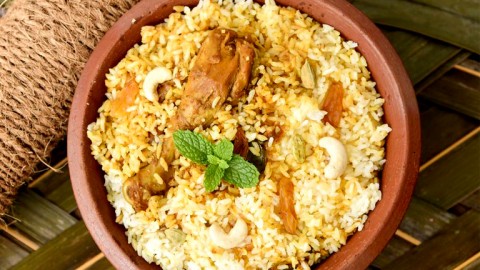 Los platos de arroz en la cocina de Kerala