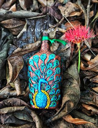 Peacock Bottle Art