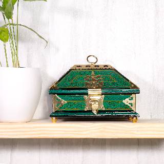 Nettur Petti | Handpainted Ornament Box | Kerala Handicrafts  |  Green   9x6