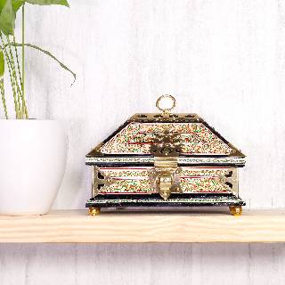 Nettur Petti | Handpainted Ornament Box | Kerala Handicrafts  |White & Black