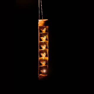 Bamboo Hanging Diya Stand With Diyas