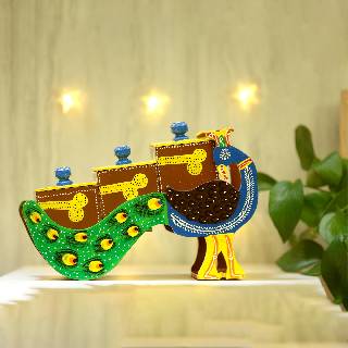 Wooden Peacock Shaped Dry Fruit Box