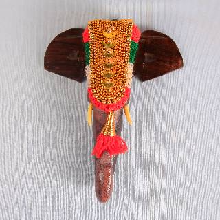 Wooden Pooram Elephant Head Wall Hanging | Elephant Nettipattam Head