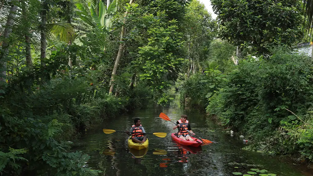 Paddling the narrow canals